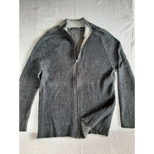 DKNY Jeans Women's XL Waffle Knit‎ Full Zip-Up Stretch Sweater Gray Pure Cotton